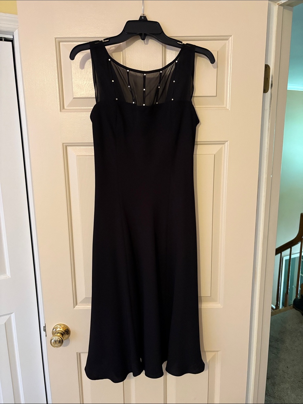 Jones Wear Black Mesh-Accent Midi Dress